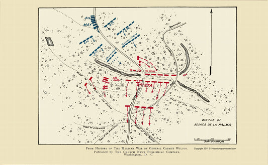 Historic War Map - Resaca De La Palma Battle - Church News 1892 - 23 x 37.29 - Vintage Wall Art