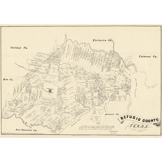 Historic County Map - Refugio County Texas - Walsh 1879 - Vintage Wall Art
