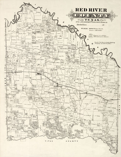 Historic County Map - Red River County - Texas and Pacific 1870 - 23 x 29.62 - Vintage Wall Art