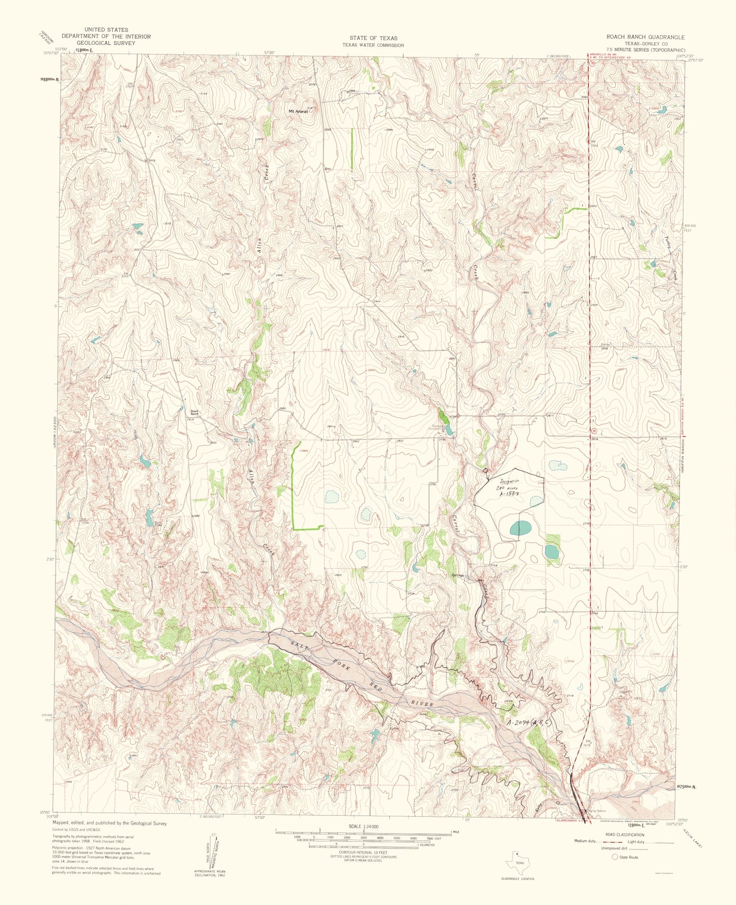 Topographical Map - Roach Ranch Texas Quad - USGS 1963 - 23 x 28.28 - Vintage Wall Art