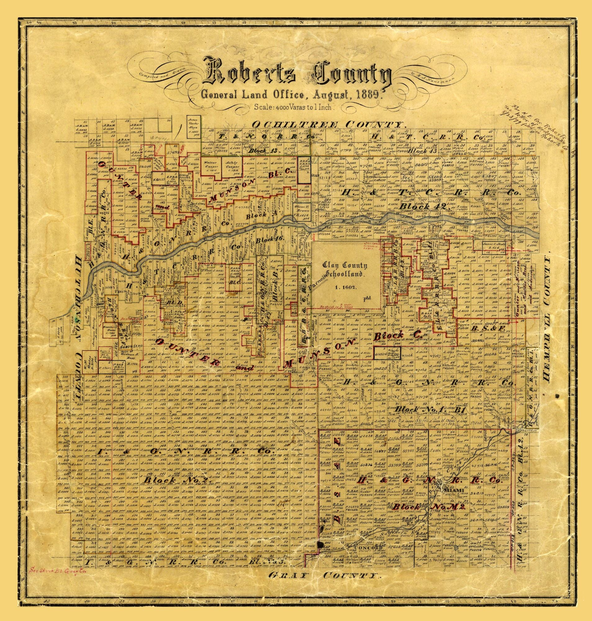 Historic County Map - Roberts County Texas - Hausmann 1889 - 23 x 24.1 ...