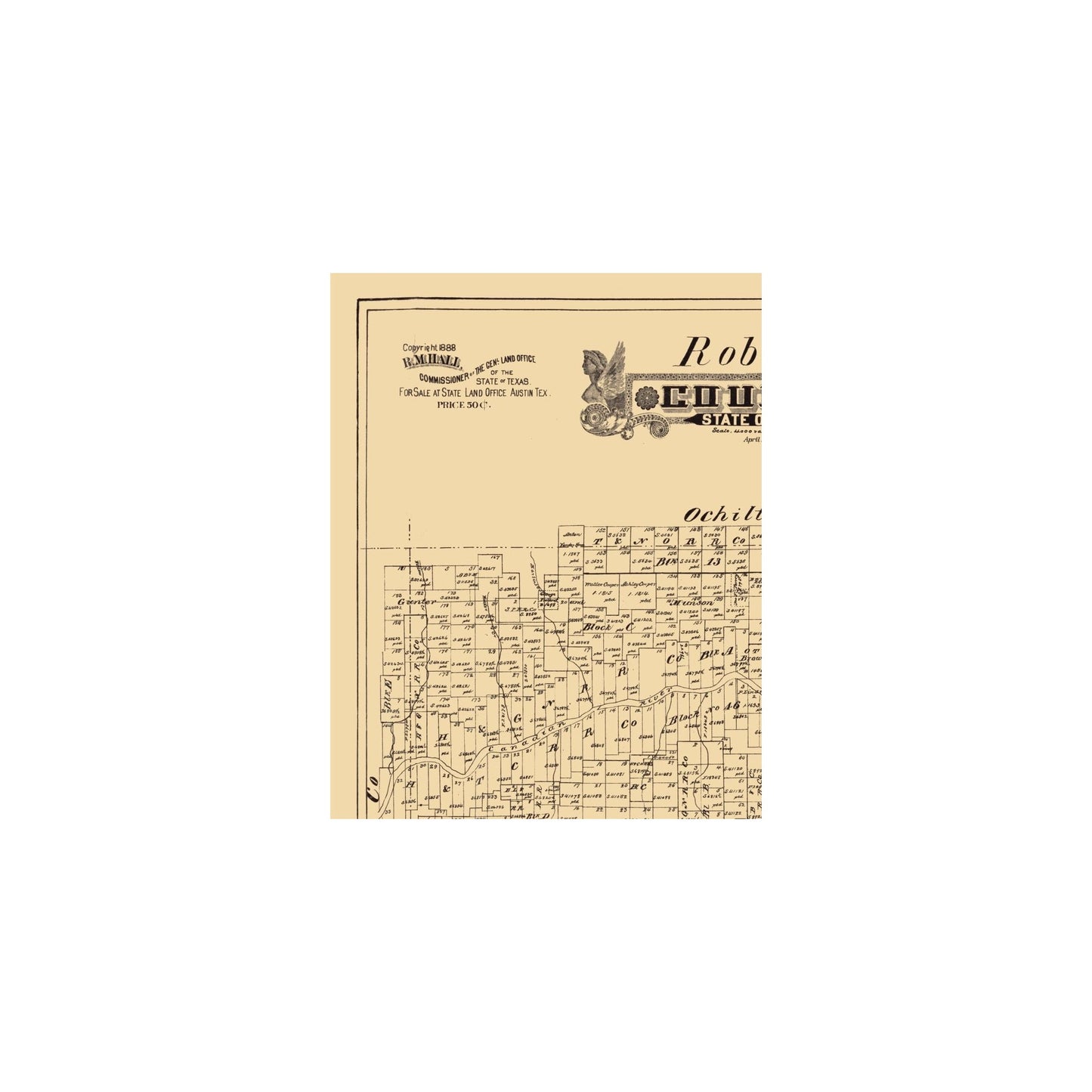 Historic County Map - Roberts County Texas - Hall 1888 - 23 x 29.09 - Vintage Wall Art