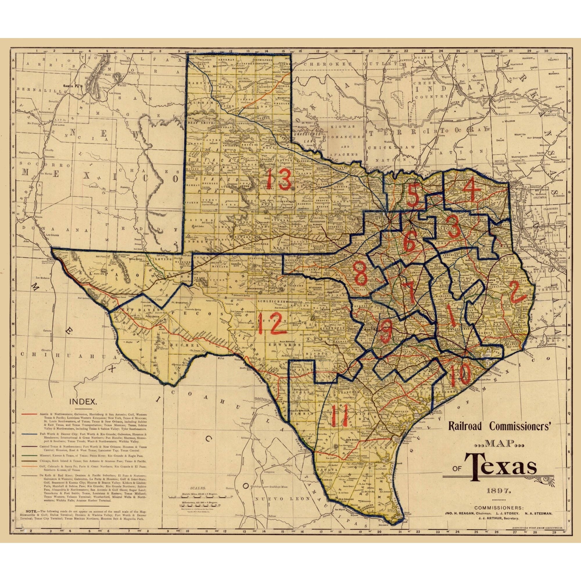 Railroad Map - Texas Railroad Commissioners - 1897 - 23 x 26.47 - Vint ...
