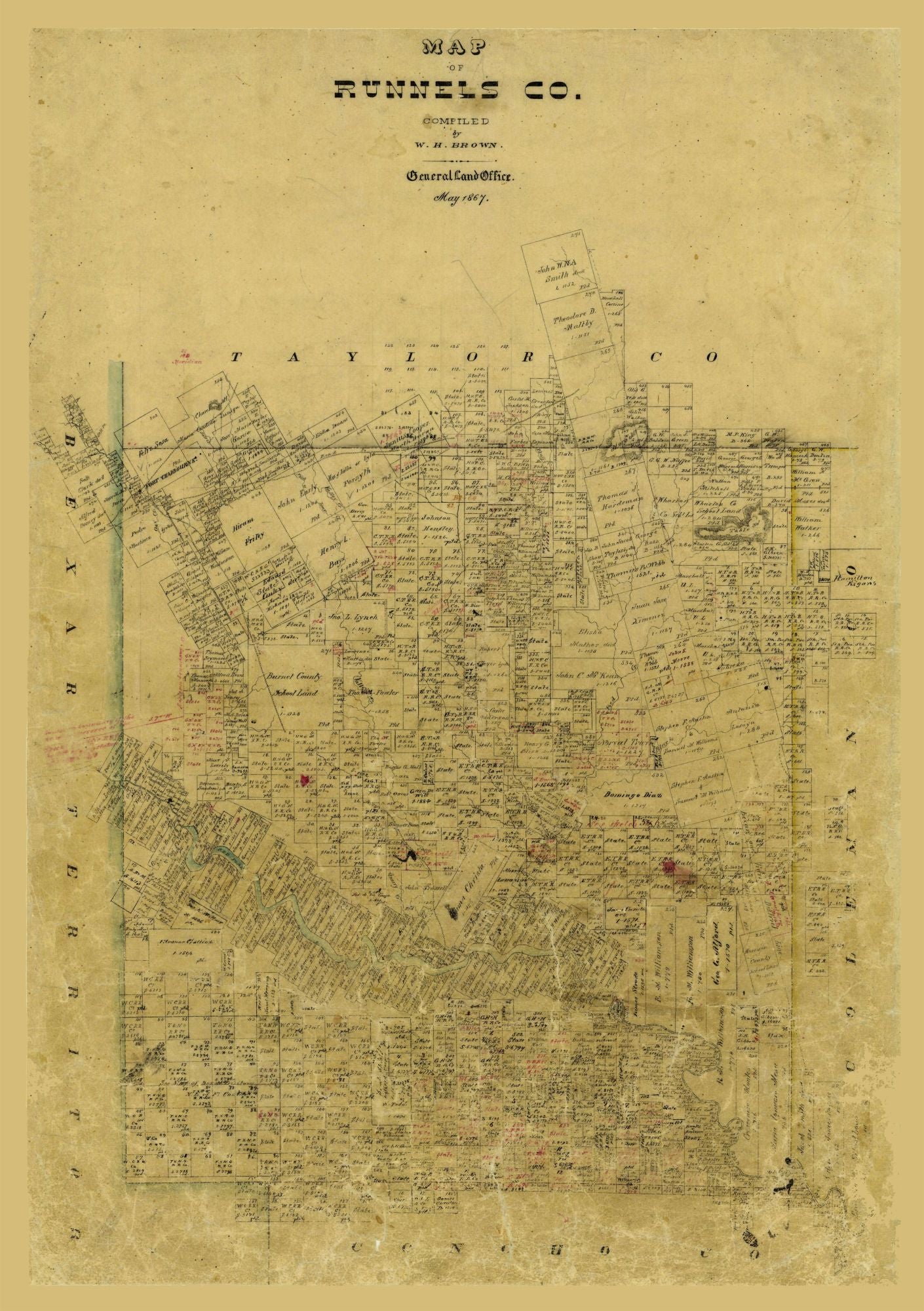 Historic County Map Runnels County Texas Brown 1867 23 X 3263 Maps Of The Past 1898