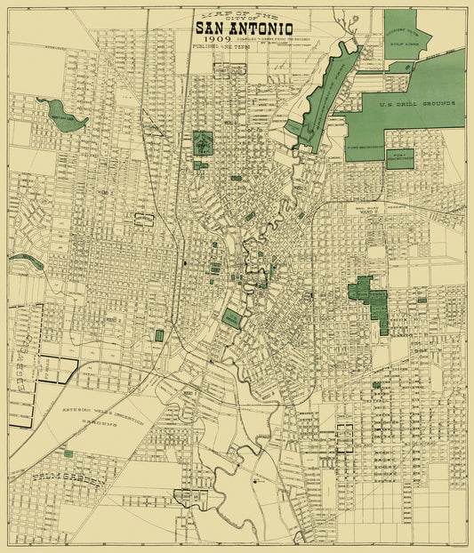 Historic City Map - San Antonio Texas - Rullman 1909 - 23 x 26.81 - Vintage Wall Art