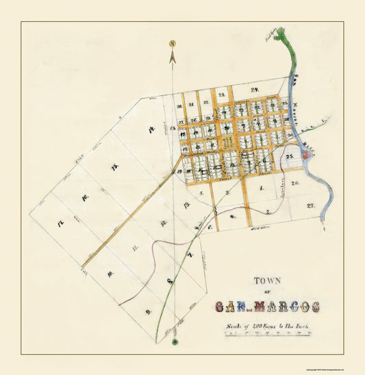 Historic City Map - San Marcos Texas - Mason 1881 - 23 x 23.61 - Vintage Wall Art