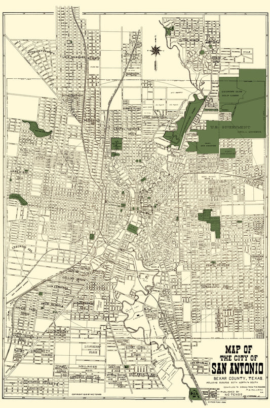 Historic City Map - San Antonio Texas - Tengg 1915 - 23 x 34.67 - Vintage Wall Art