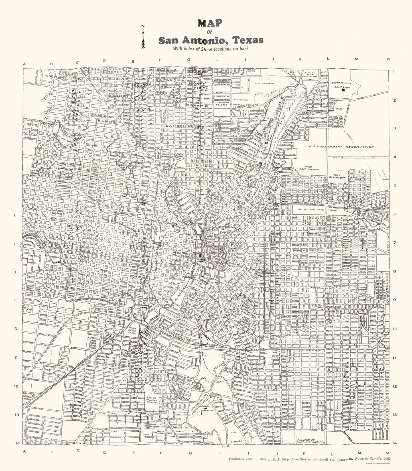 Historic City Map - San Antonio Texas - Southwell 1928 - 23 x 26.29 - Vintage Wall Art