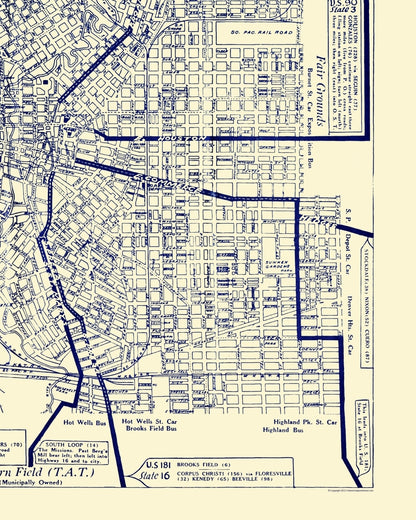Historic City Map - San Antonio Texas Highway Finder - 1929 - 23 x 28.73 - Vintage Wall Art