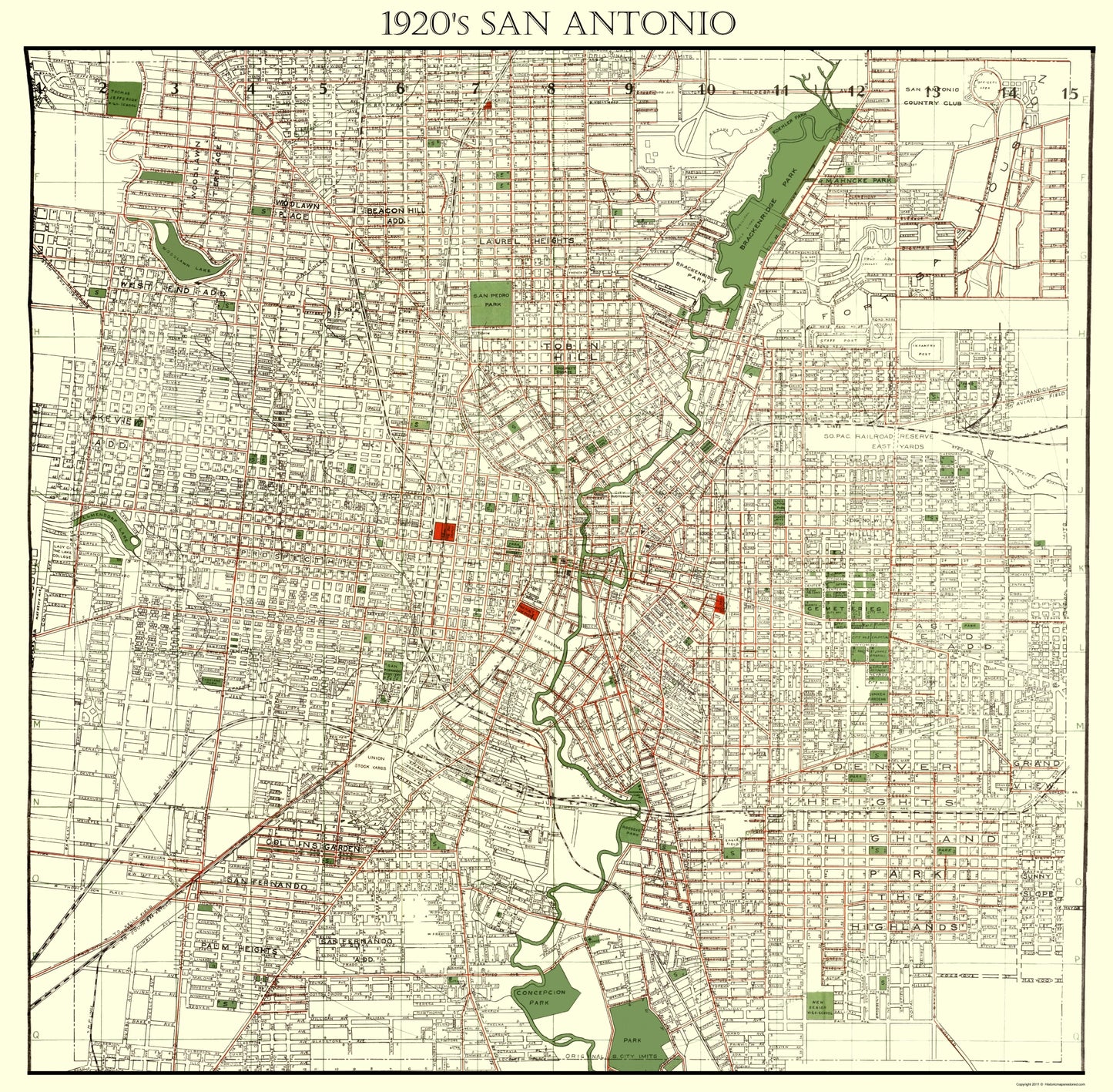 Historic City Map - San Antonio Texas - Appler 1920 - 23 x 23.46 - Vintage Wall Art