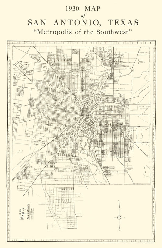 Historic City Map - San Antonio Texas - National 1930 - 23 x 35.15 - Vintage Wall Art