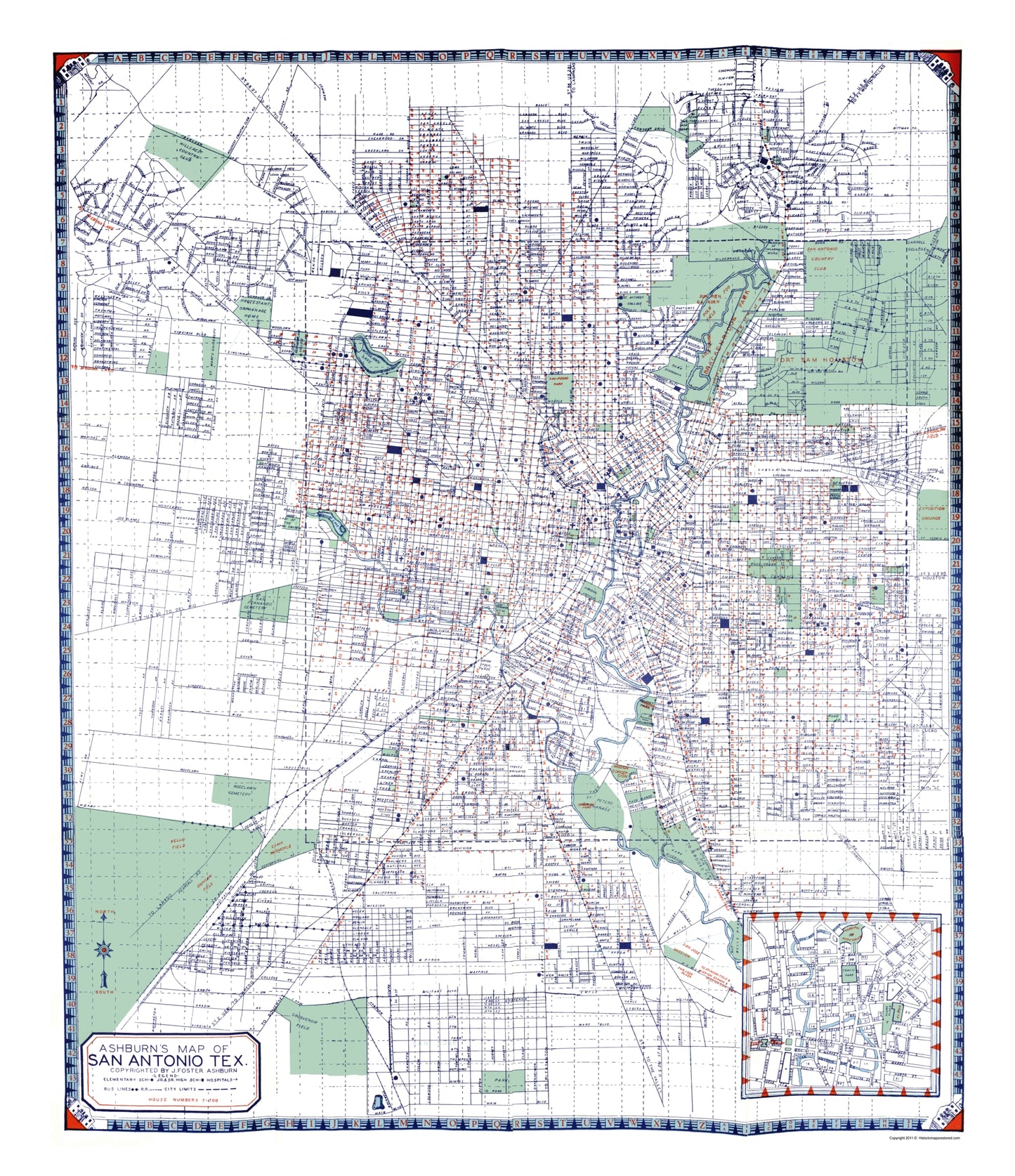 Historic City Map - San Antonio Texas - Ashburn 1940 - 23 x 26.65 - Vintage Wall Art