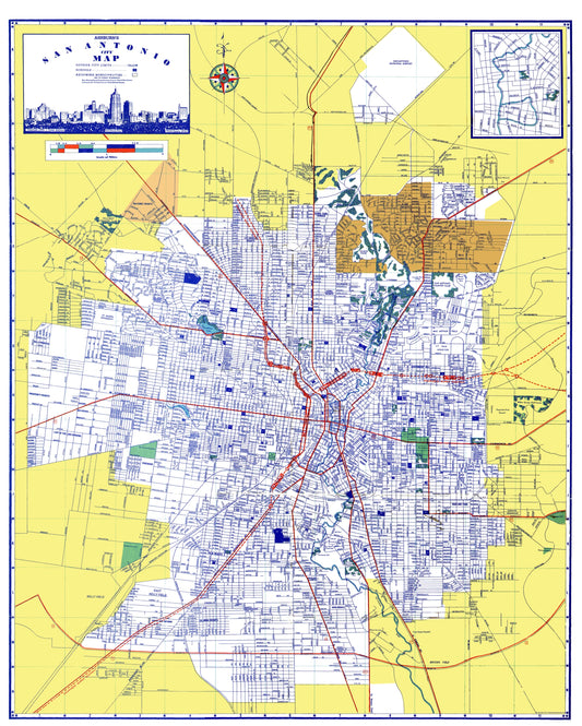 Historic City Map - San Antonio Texas - Ashburn 1950 - 23 x 28.71 - Vintage Wall Art