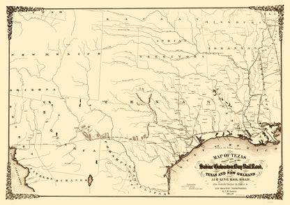 Railroad Map - Sabine and Galveston Bay Railroad - Gentry 1859 - 23 x 32.47 - Vintage Wall Art