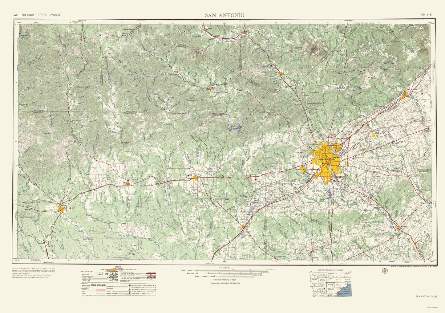 Topographical Map - San Antonio Texas Quad - USGS 1957 - 23 x 32.60 - Vintage Wall Art