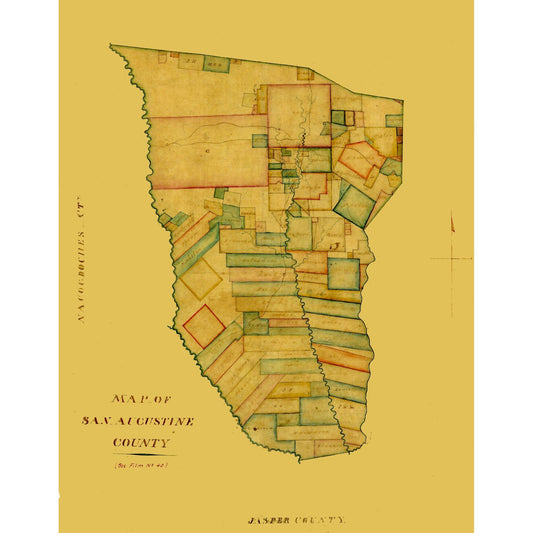 Historic County Map - San Augustine County Texas - General Land Office 1839 - Vintage Wall Art
