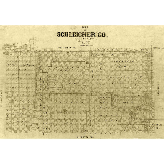 Historic County Map- Schleicher County Texas - General Land Office 1887 - Vintage Wall Art