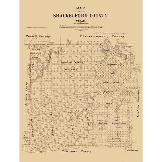 Historic County Map - Shackelford County Texas - Walsh 1879 - Vintage Wall Art