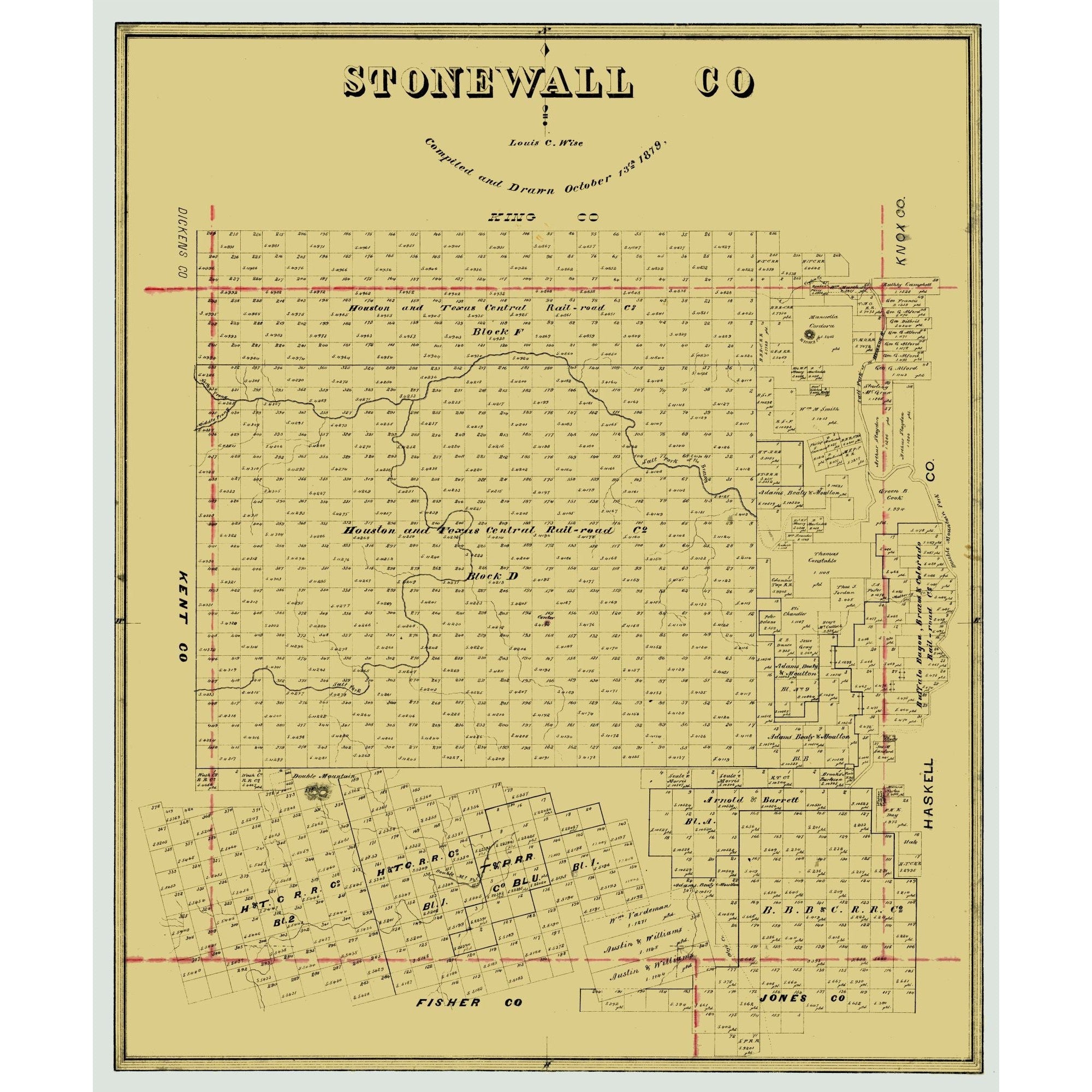 Historic County Map - Stonewall County Texas - Wise 1879 - 23 x 27.70 ...