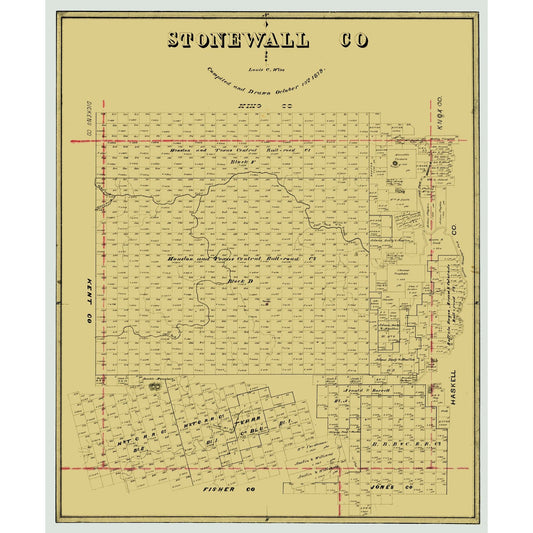 Historic County Map - Stonewall County Texas - Wise 1879 - Vintage Wall Art