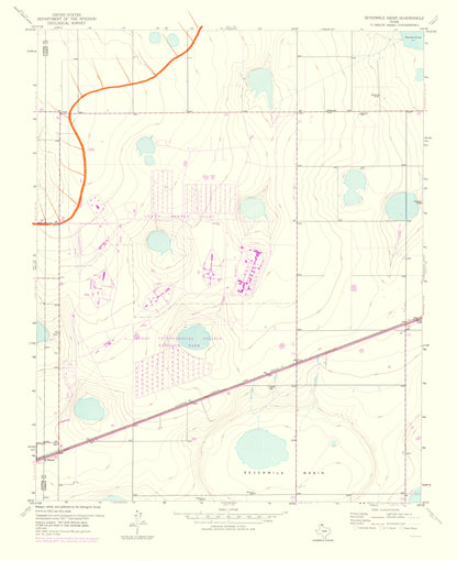 Topographical Map - Sevenmile Basin Texas Quad - USGS 1975 - 23 x 28.21 - Vintage Wall Art