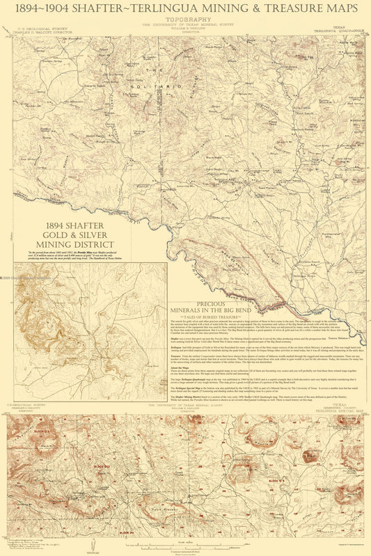 Topographical Map - Shafter Terlingua Texas Mining Treasures Quad - USGS 1904 - 23 x 34 - Vintage Wall Art