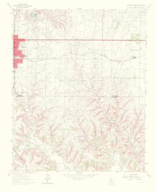 Topographical Map - Shamrock Texas East Quad - USGS 1967 - 23 x 28.24 - Vintage Wall Art