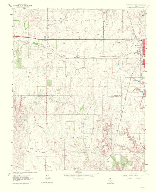 Topographical Map - Shamrock Texas West Quad - USGS 1967 - 23 x 28.30 - Vintage Wall Art