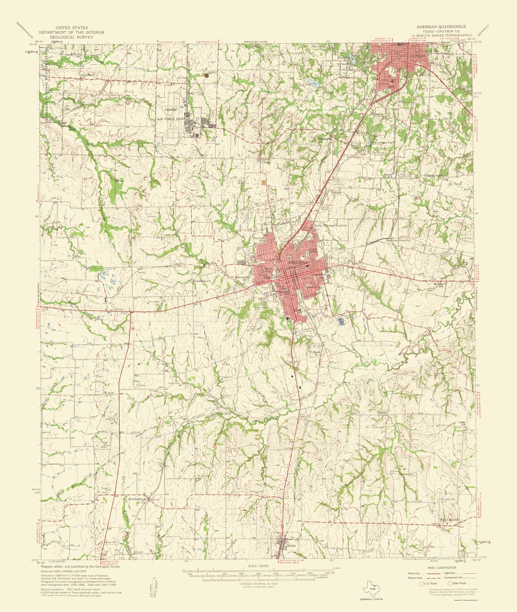 Topographical Map - Sherman Texas Quad - USGS 1959 - Vintage Wall Art ...