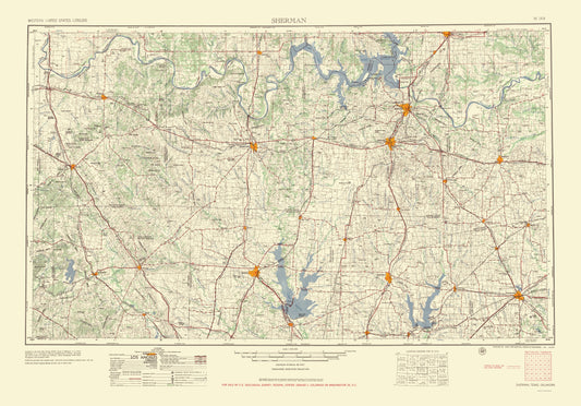 Topographical Map - Sherman Texas Quad - USGS 1954 - 23 x 32.94 - Vintage Wall Art