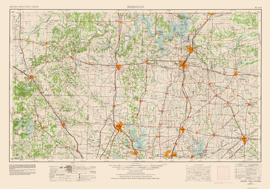 Topographical Map - Sherman Texas Quad - USGS 1954 - 32.80 x 23 - Vintage Wall Art