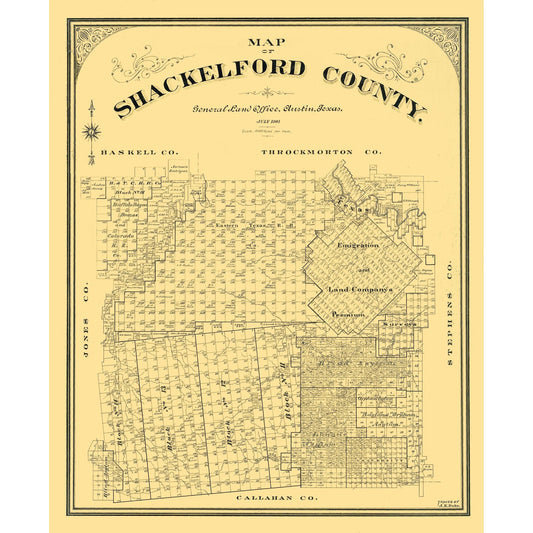 Historic County Map - Shackelford County Texas - Duke 1901 - Vintage Wall Art