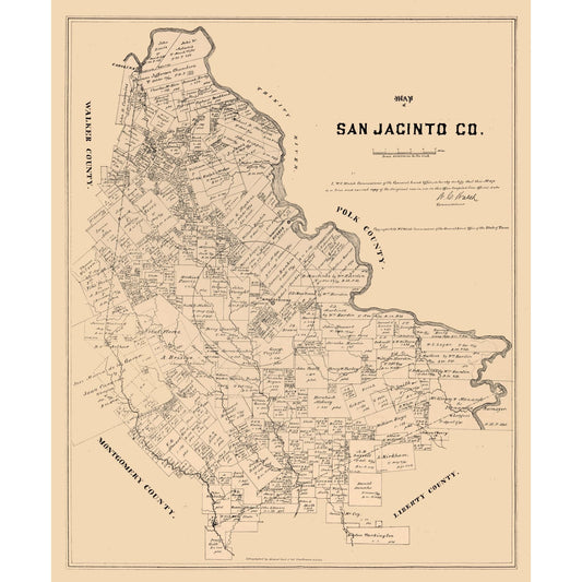 Historic County Map - San Jacinto County Texas - Walsh 1879 - Vintage Wall Art