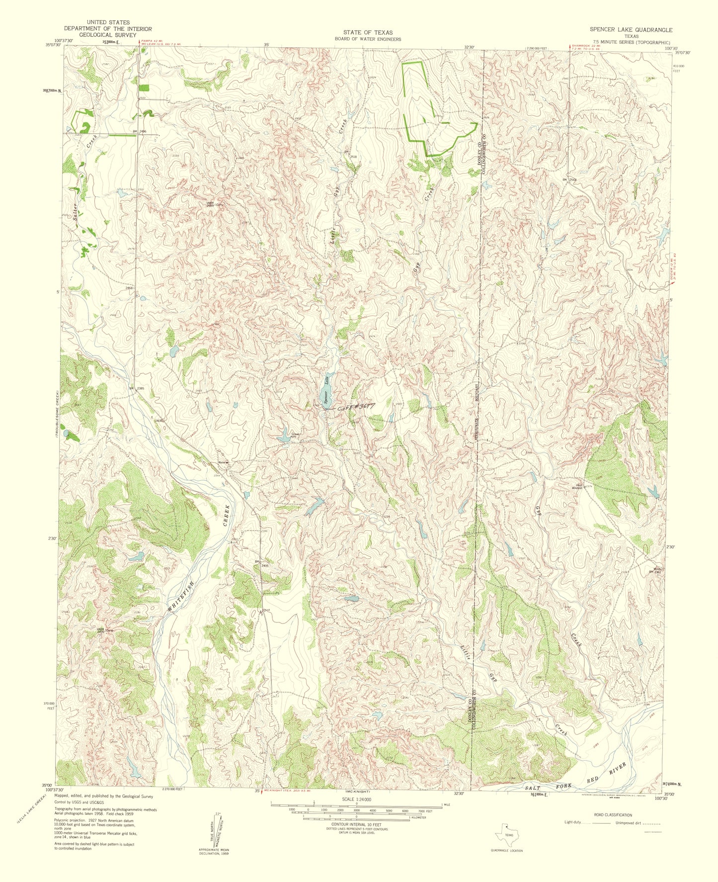 Topographical Map - Spencer Lake Texas Quad - USGS 1960 - 23 x 28.23 - Vintage Wall Art