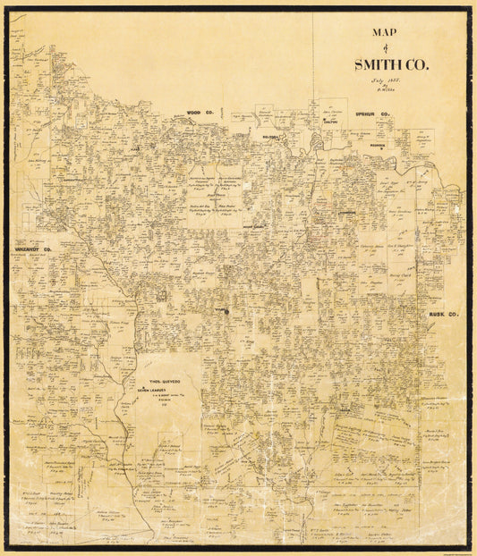 Historic County Map - Smith County Texas - Willke 1855 - 23 x 26.81 - Vintage Wall Art