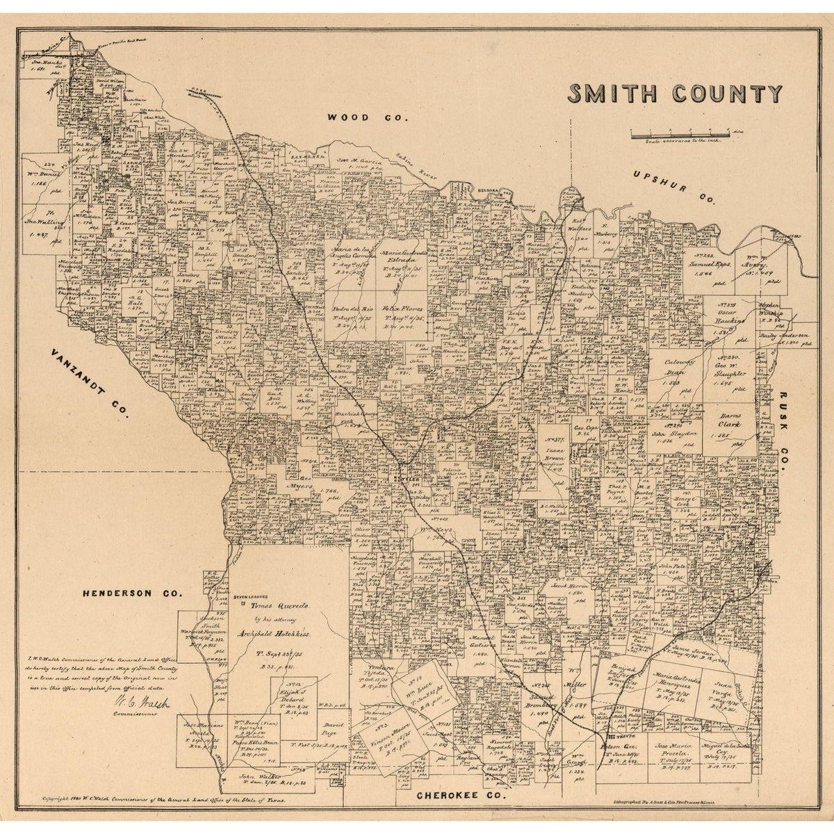 Historic County Map - Smith County Texas - Wildort 1905 - Vintage Wall ...