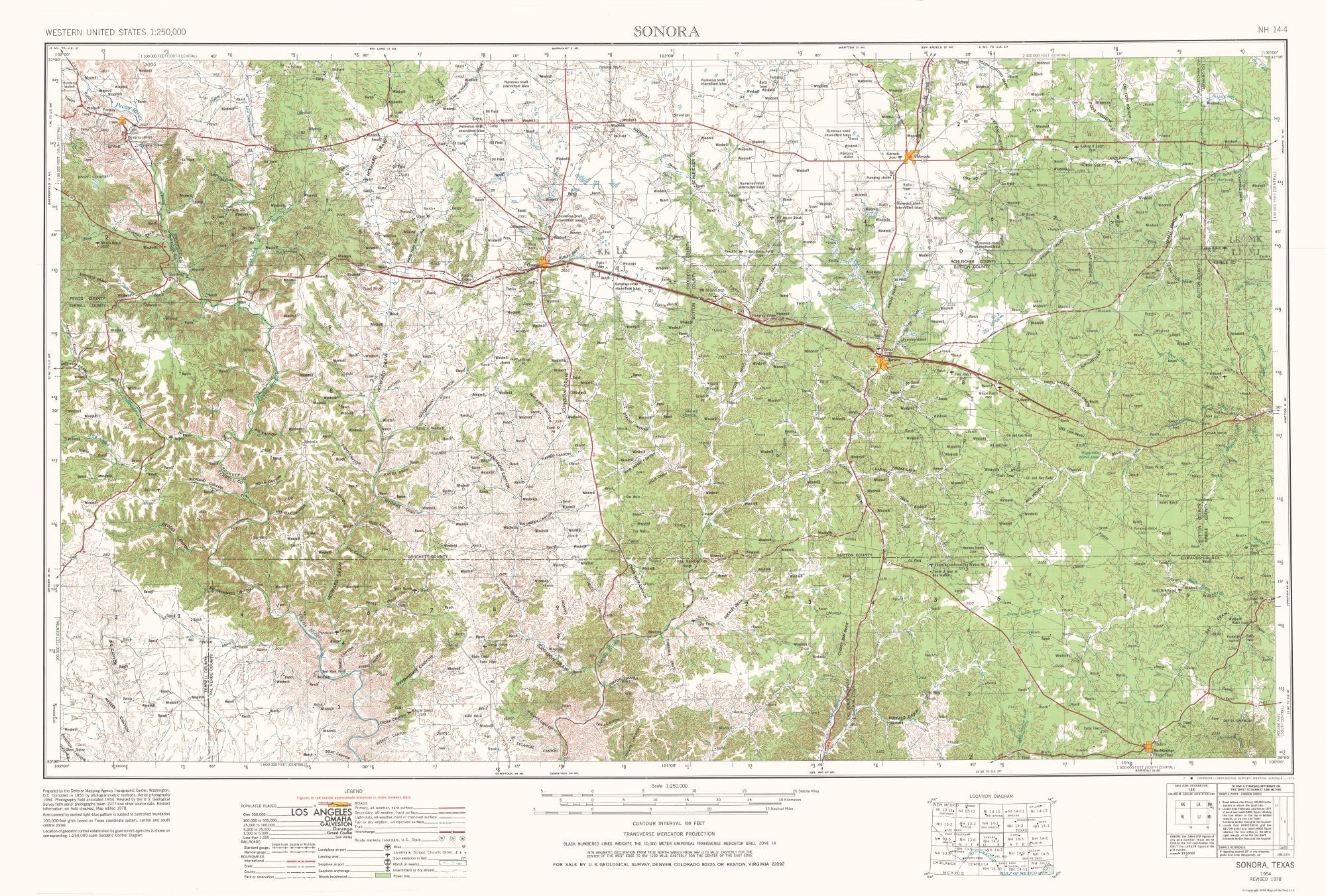 Topographical Map - Sonora Texas Quad - USGS 1954 - 34.06 x 23 - Vinta ...