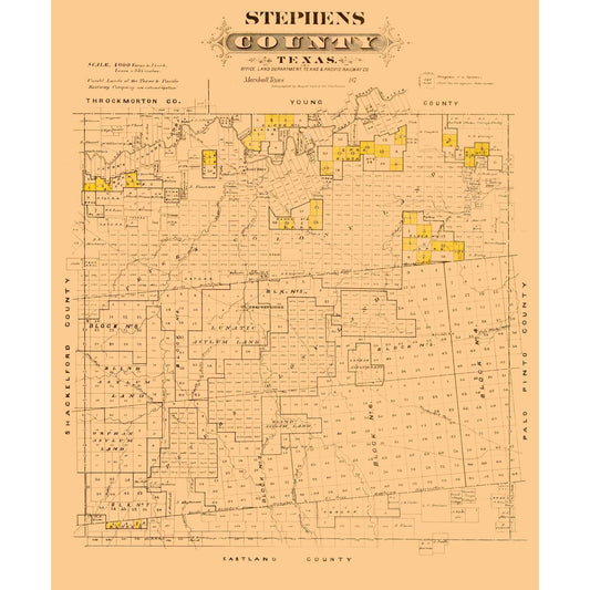 Historic County Map - Stephens County Texas - Gast 1870 - Vintage Wall Art