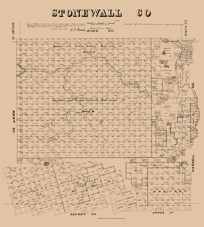 Historic County Map - Stonewall County Texas - Walsh 1880 - 23 x 25.56 - Vintage Wall Art