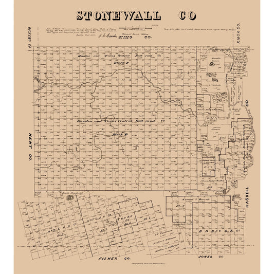 Historic County Map - Stonewall County Texas - Walsh 1880 - Vintage Wall Art