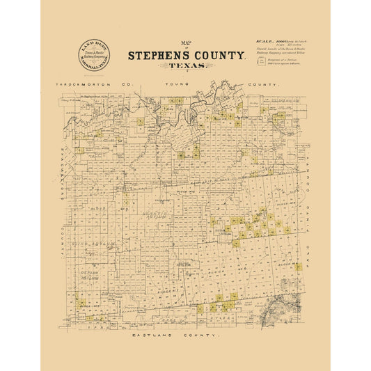 Historic County Map - Stephens County Texas - Strickland 1870 - Vintage Wall Art