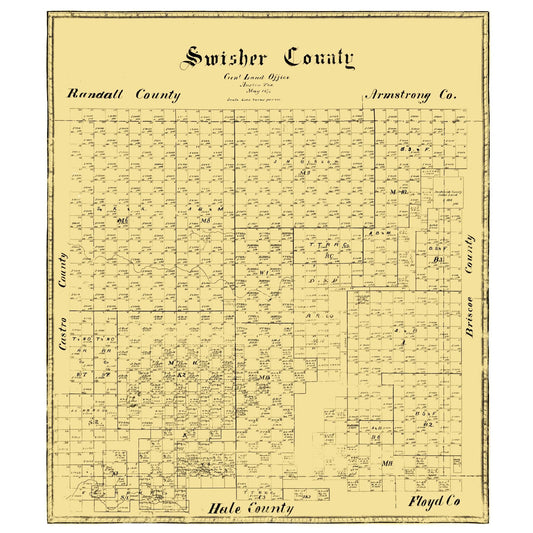 Historic County Map- Swisher County Texas - General Land Office 1873 - Vintage Wall Art