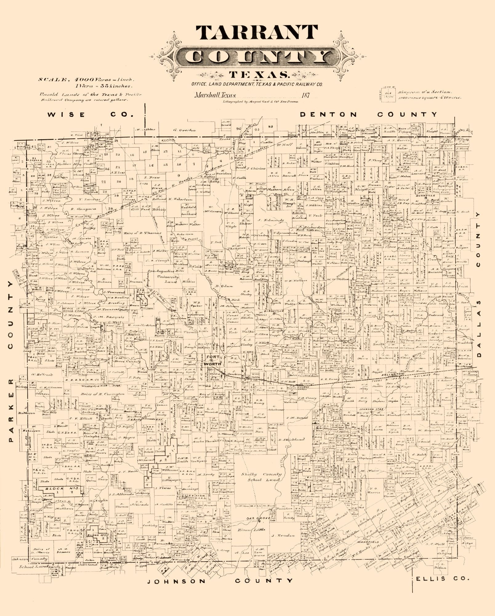 Historic County Map - Tarrant County Texas - Gast 1870 - 23 x 28.81 ...