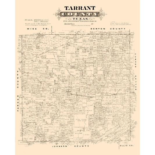 Historic County Map - Tarrant County Texas - Gast 1870 - Vintage Wall Art
