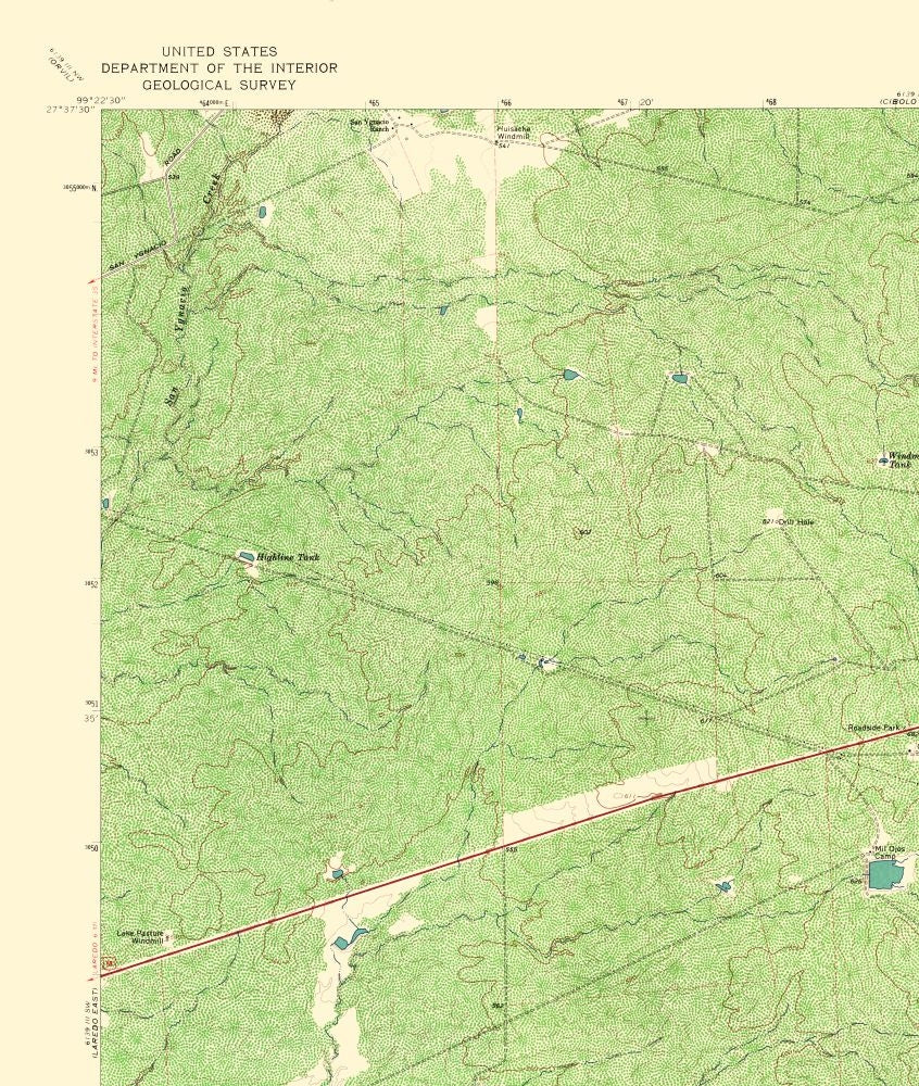 Topographical Map - Tios Creek Texas Quad - USGS 1965 - 23 x 27.18 - Vintage Wall Art