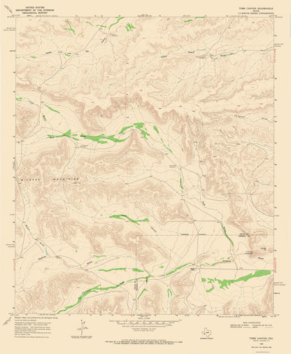 Topographical Map - Toms Canyon Texas Quad - USGS 1968 - 23 x 27.99 - Vintage Wall Art