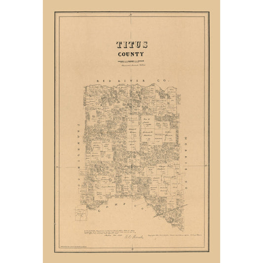 Historic County Map - Titus County Texas - Walsh 1880 - Vintage Wall Art