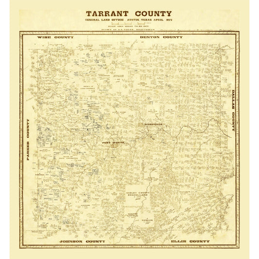 Historic County Map - Tarrant County Texas - Lucas 1873 - Vintage Wall Art