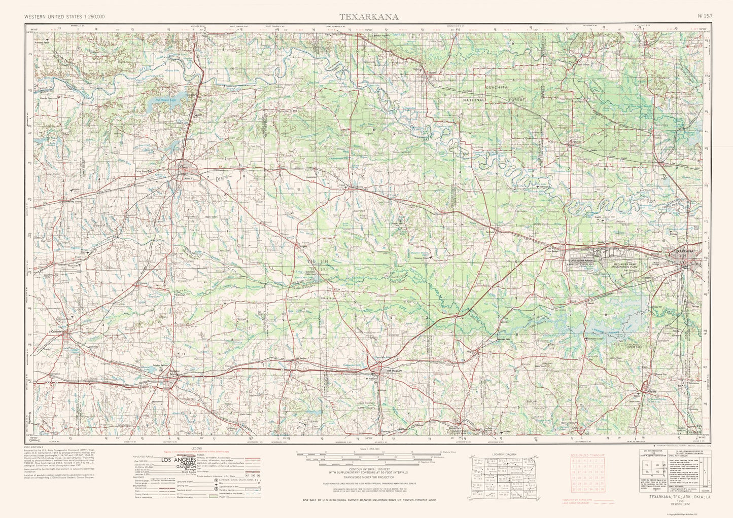 Topographical Map - Texarkana Texas Quad - USGS 1953 - 32.54 x 23 - Vintage Wall Art