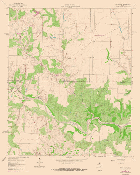 Topographical Map - Tell Texas South Quad - USGS 1967 - 23 x 28.78 - Vintage Wall Art